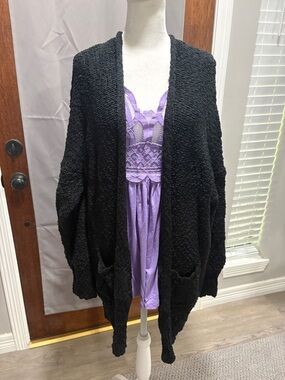 Cozy Open-Front Black Women's Sweater Cardigan